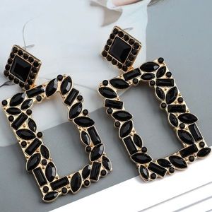 nOir rhinestone crystal square drop dangle earrings, statement jewelry